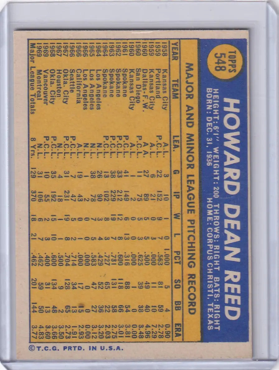 1970 Topps Baseball #548 Howie Reed - Montreal Expos