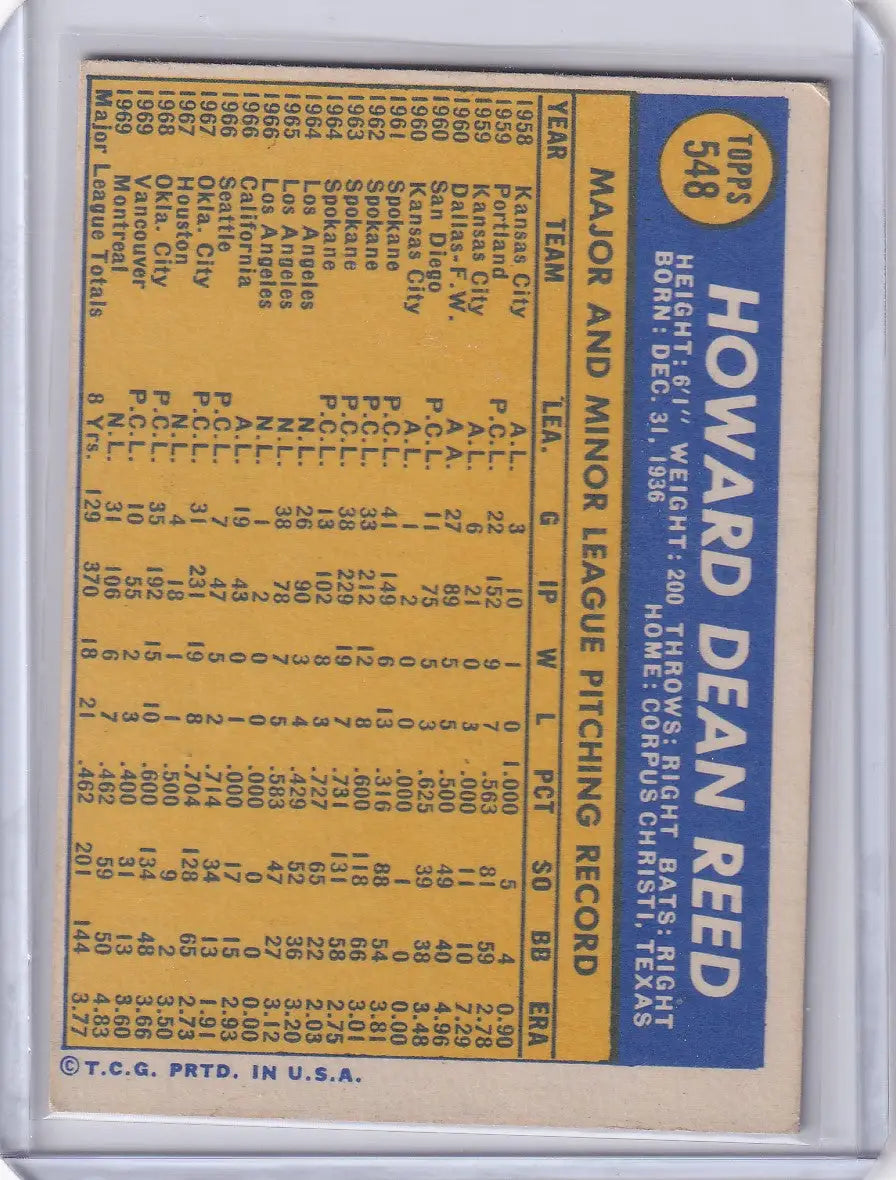 1970 Topps Baseball #548 Howie Reed - Montreal Expos