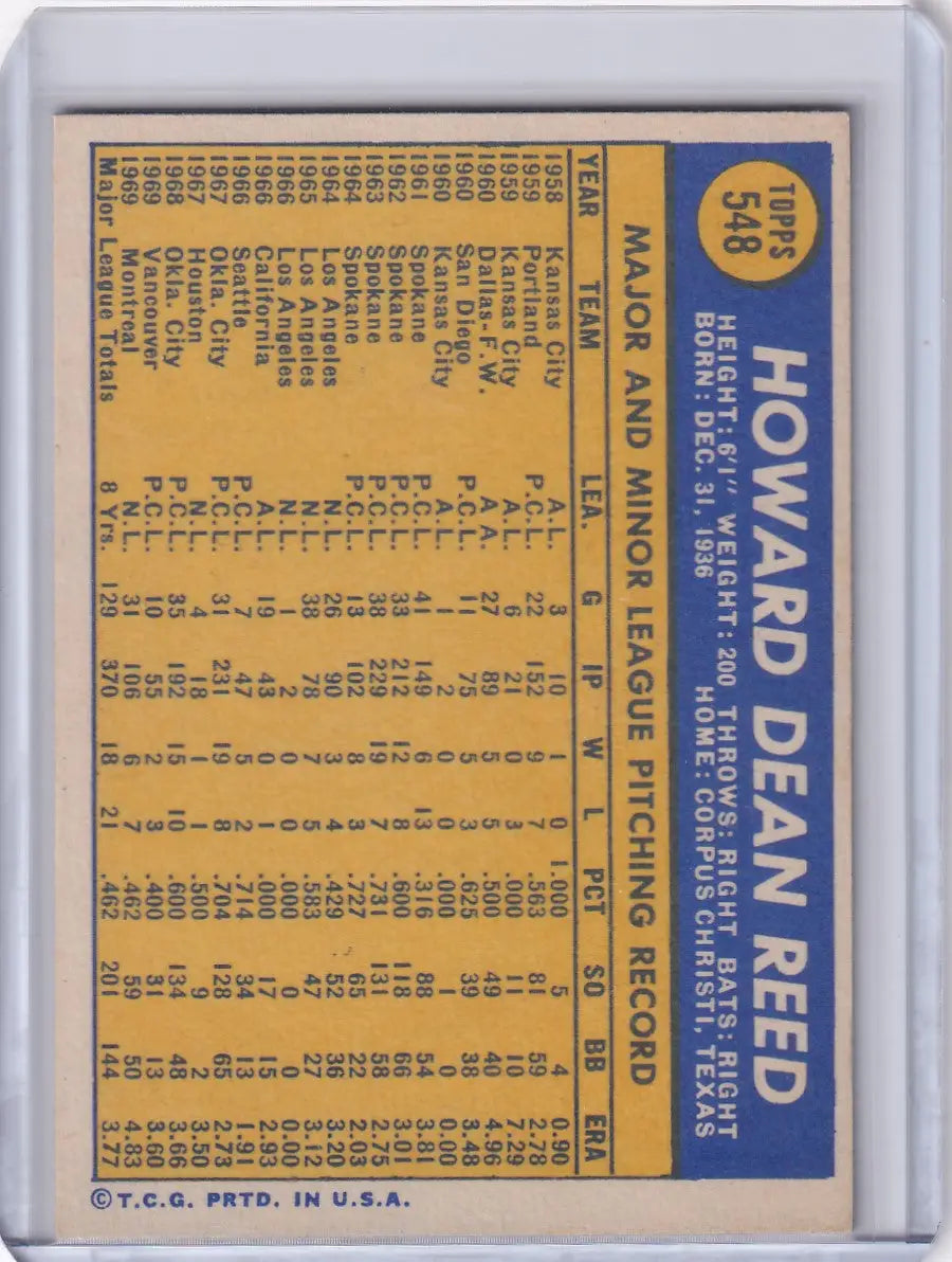 1970 Topps Baseball #548 Howie Reed - Montreal Expos