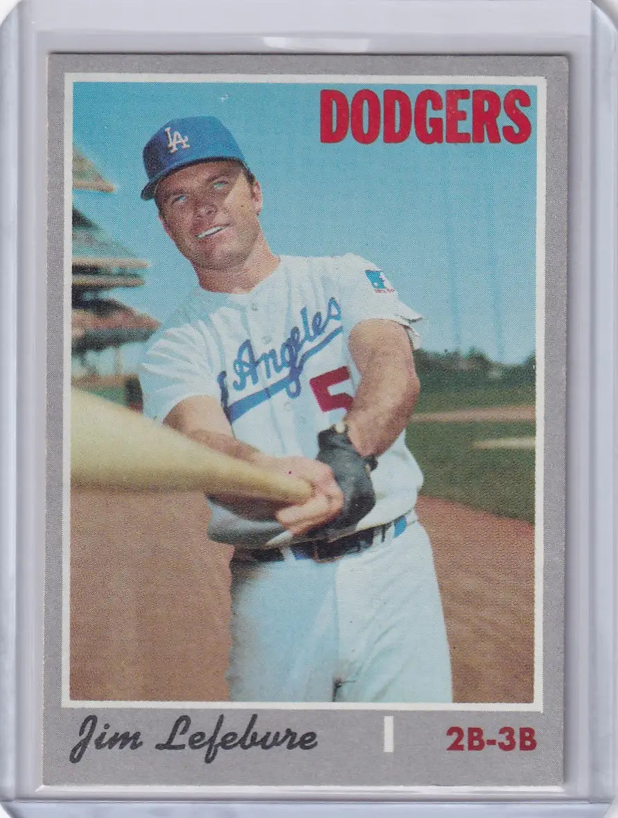 Baseball card of Jim Lefebvre in a white uniform for Los Angeles Dodgers Topps Baseball