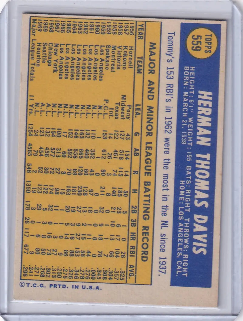 1970 Topps Baseball #559 Tommy Davis - Houston Astros