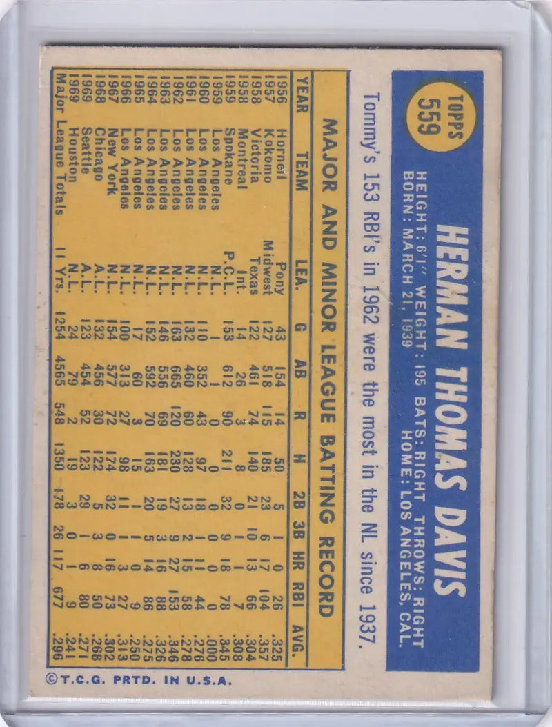 1970 Topps Baseball #559 Tommy Davis - Houston Astros