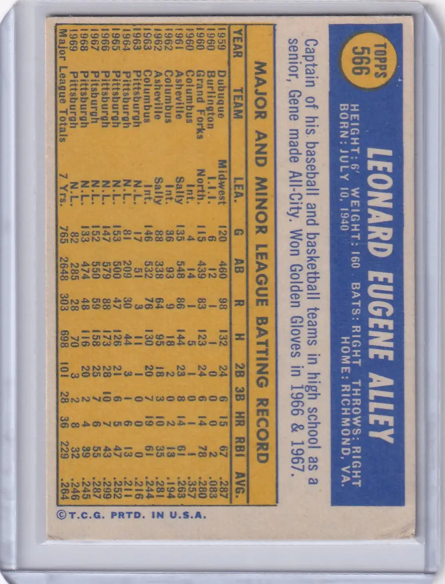 1970 Topps Baseball #566 Gene Alley - Pittsburgh Pirates
