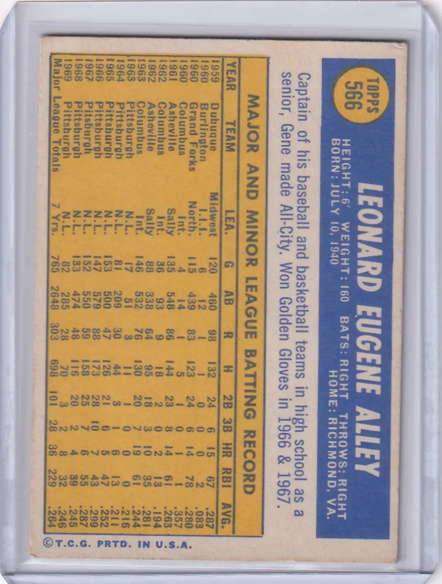 1970 Topps Baseball #566 Gene Alley - Pittsburgh Pirates