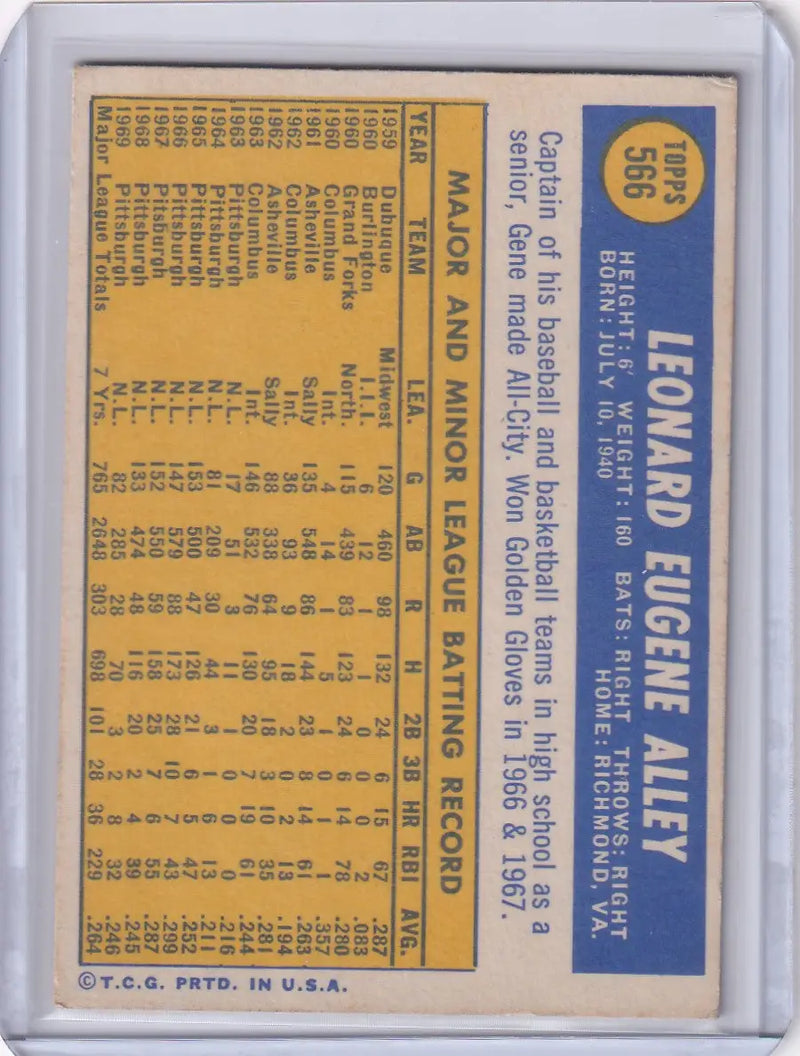 1970 Topps Baseball #566 Gene Alley - Pittsburgh Pirates