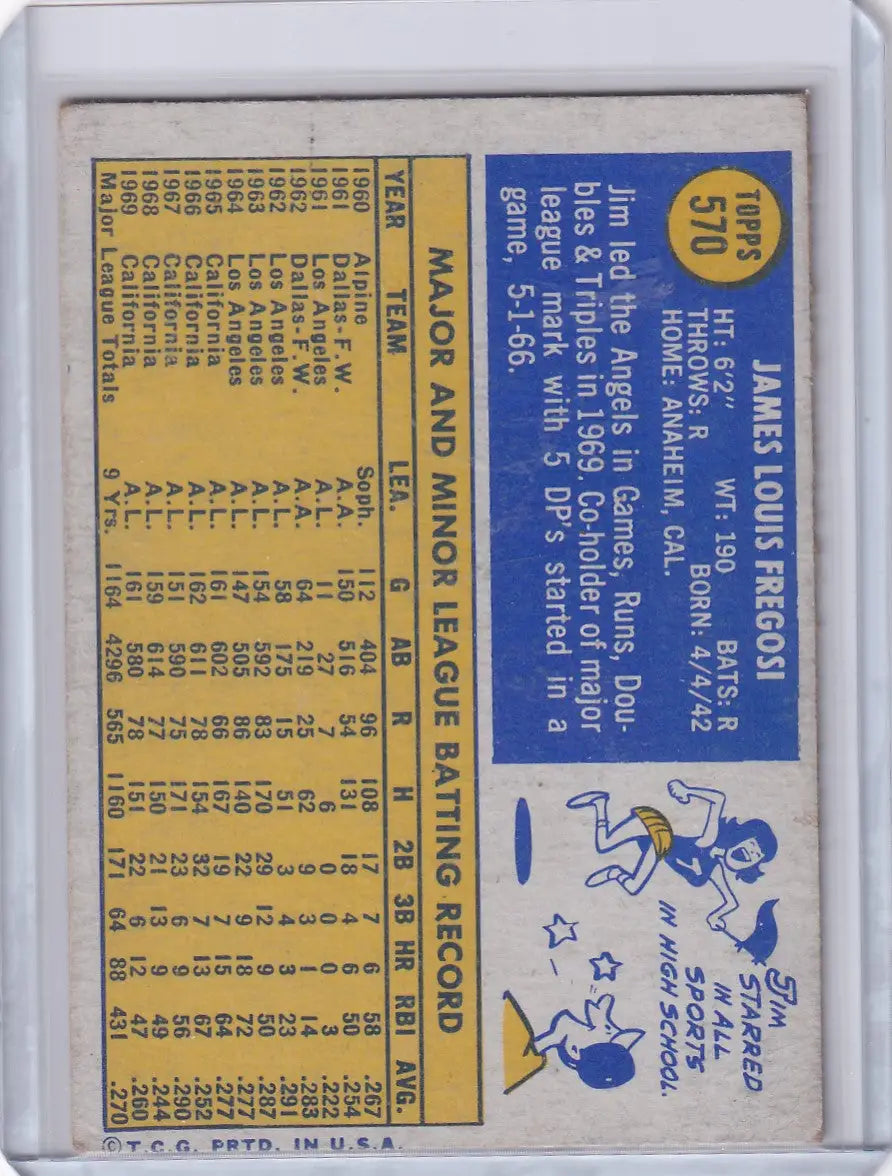 Vintage 1970 Topps Baseball #570 card featuring Jim Fregosi of the California Angels