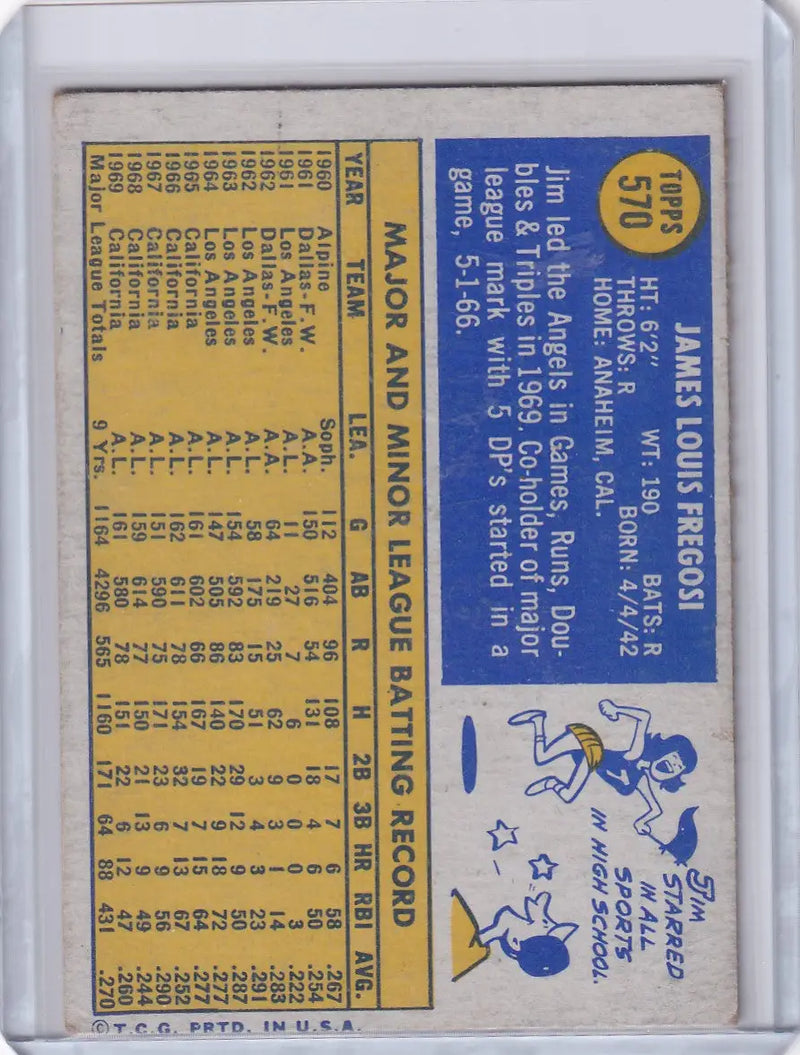 Vintage 1970 Topps Baseball #570 card featuring Jim Fregosi of the California Angels