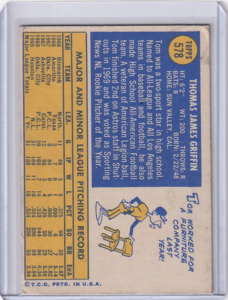1970 Topps Baseball #578 Tom Griffin - Houston Astros
