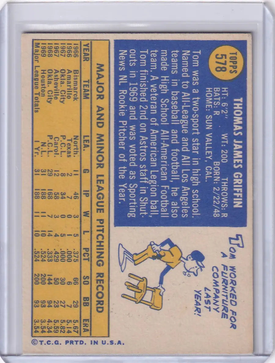 1970 Topps Baseball #578 Tom Griffin - Houston Astros