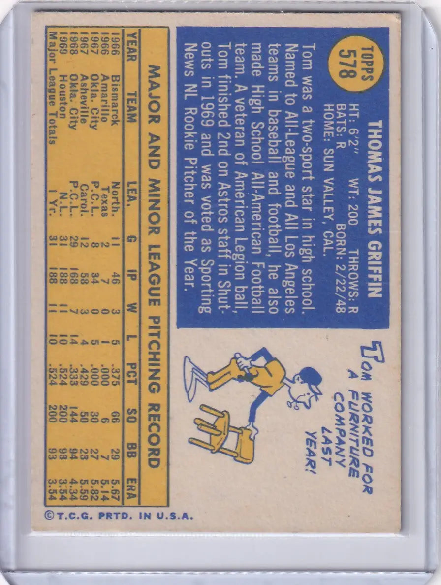 1970 Topps Baseball #578 Tom Griffin - Houston Astros