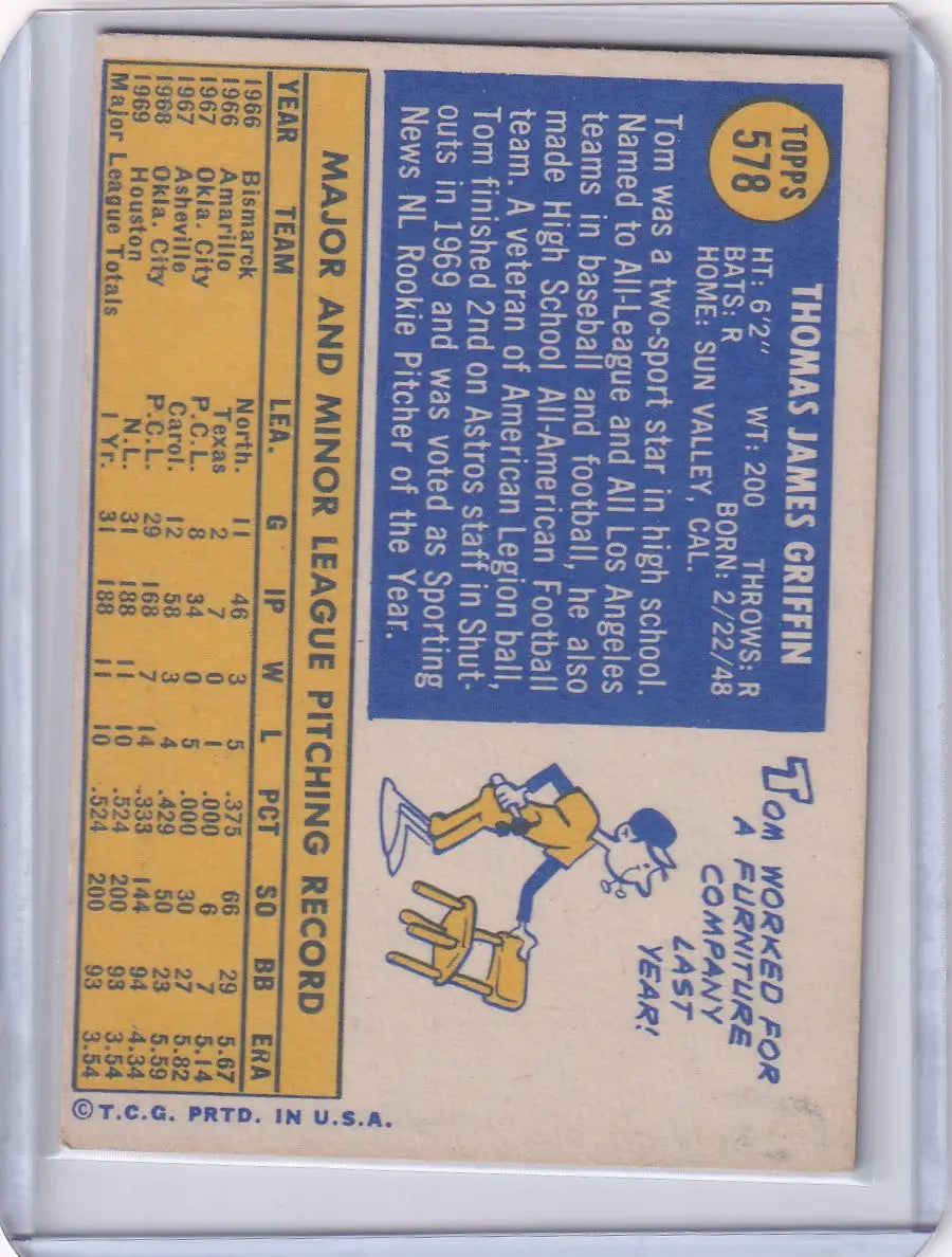 1970 Topps Baseball #578 Tom Griffin - Houston Astros
