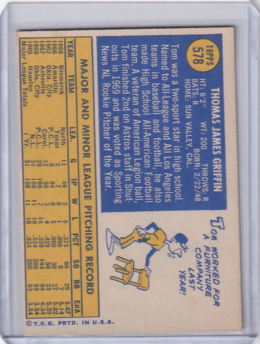 1970 Topps Baseball #578 Tom Griffin - Houston Astros