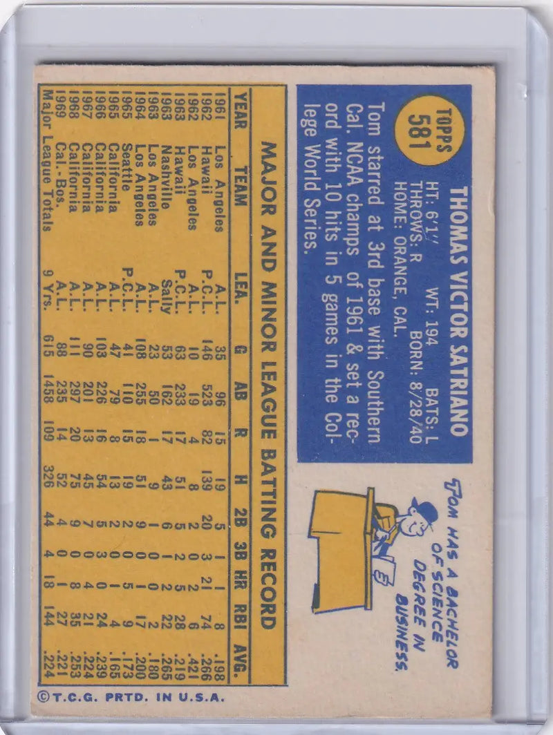 1970 Topps Baseball #581 Tom Satriano - Boston Red Sox