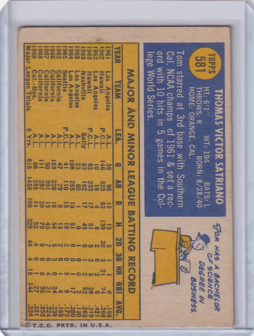 1970 Topps Baseball #581 Tom Satriano - Boston Red Sox