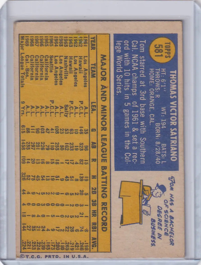 1970 Topps Baseball #581 Tom Satriano - Boston Red Sox