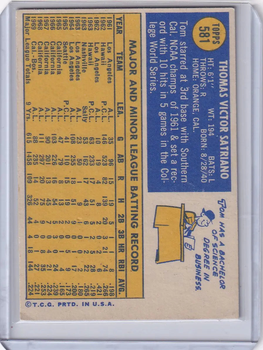 1970 Topps Baseball #581 Tom Satriano - Boston Red Sox