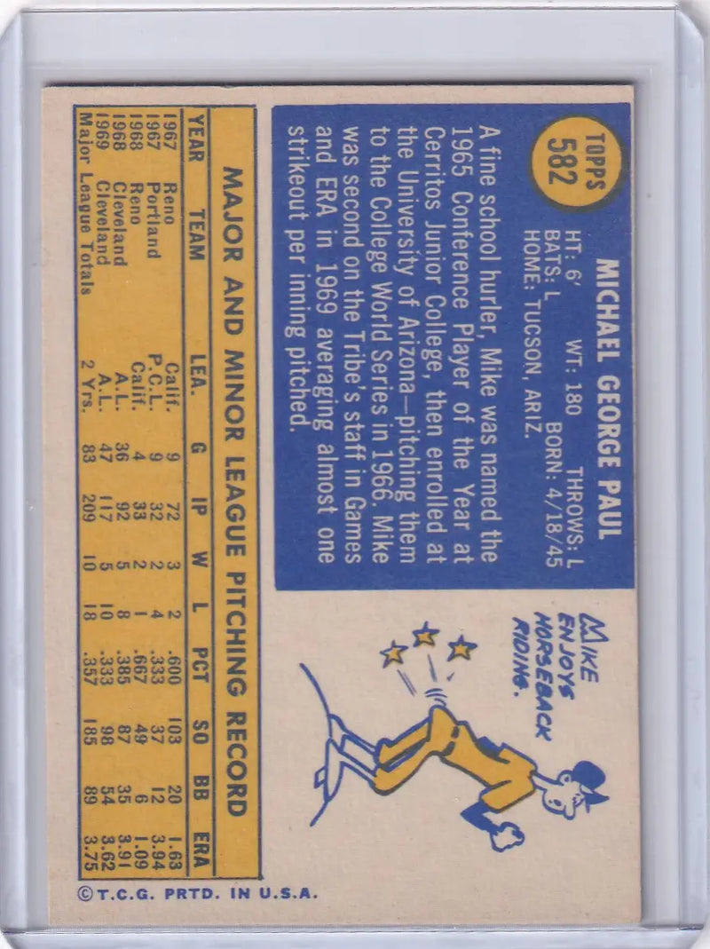 1970 Topps Baseball #582 Mike Paul - Cleveland Indians - Baseball Card Single
