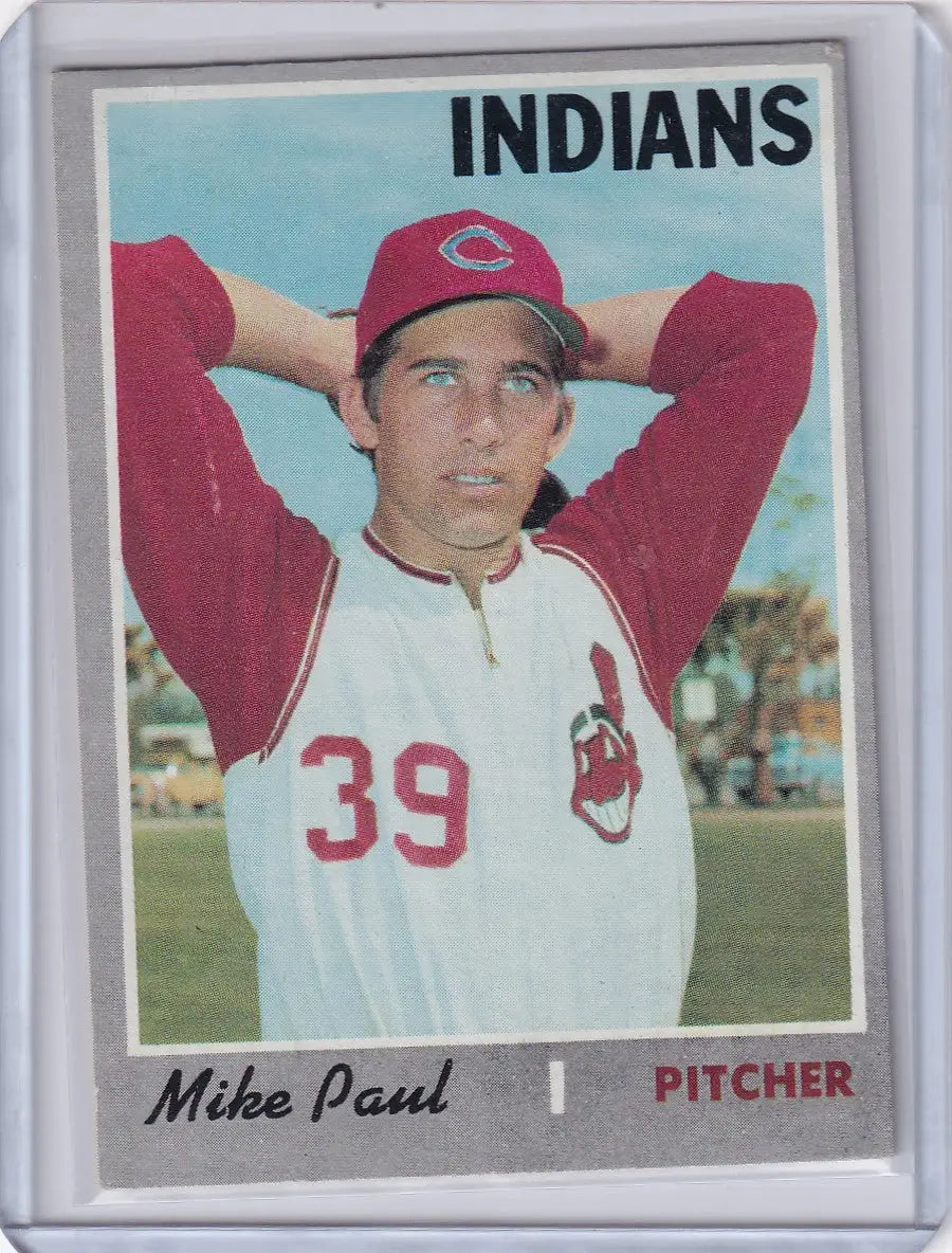 Baseball card of Mike Paul in a Cleveland Indians uniform from 1970 Topps Baseball