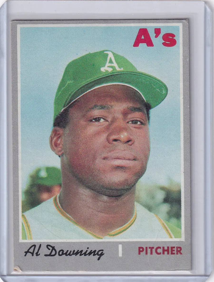 Baseball card of Al Downing, pitcher for Oakland Athletics in Topps Baseball series