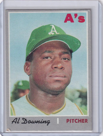 Baseball card of Al Downing, pitcher for Oakland Athletics in Topps Baseball series