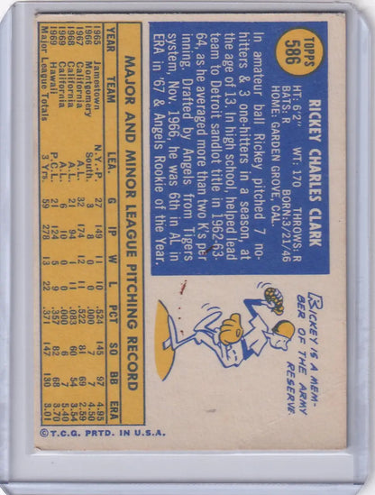 Vintage Topps Baseball card of Rickey Clark, California Angels pitcher with stats