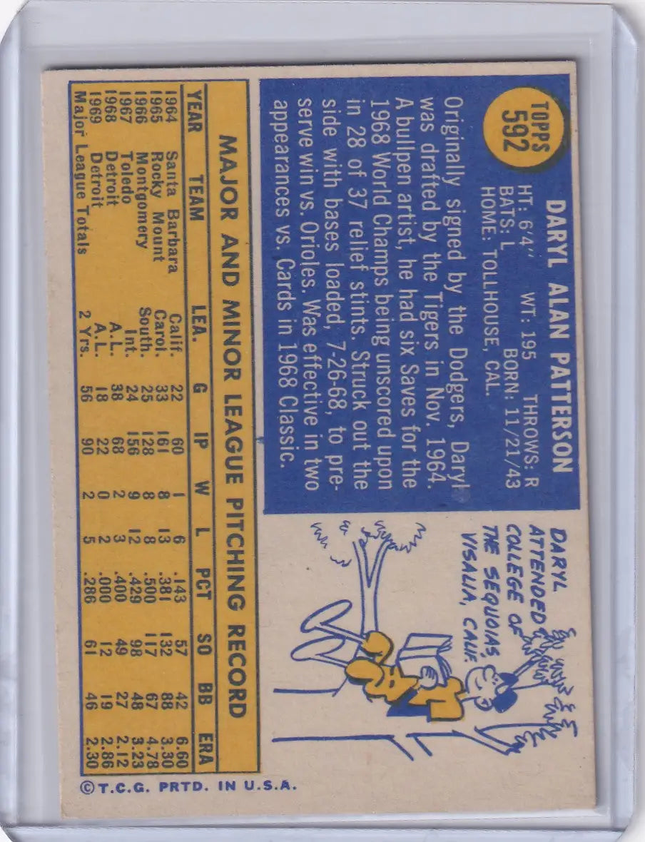 1970 Topps Baseball #592 Daryl Patterson - Detroit Tigers