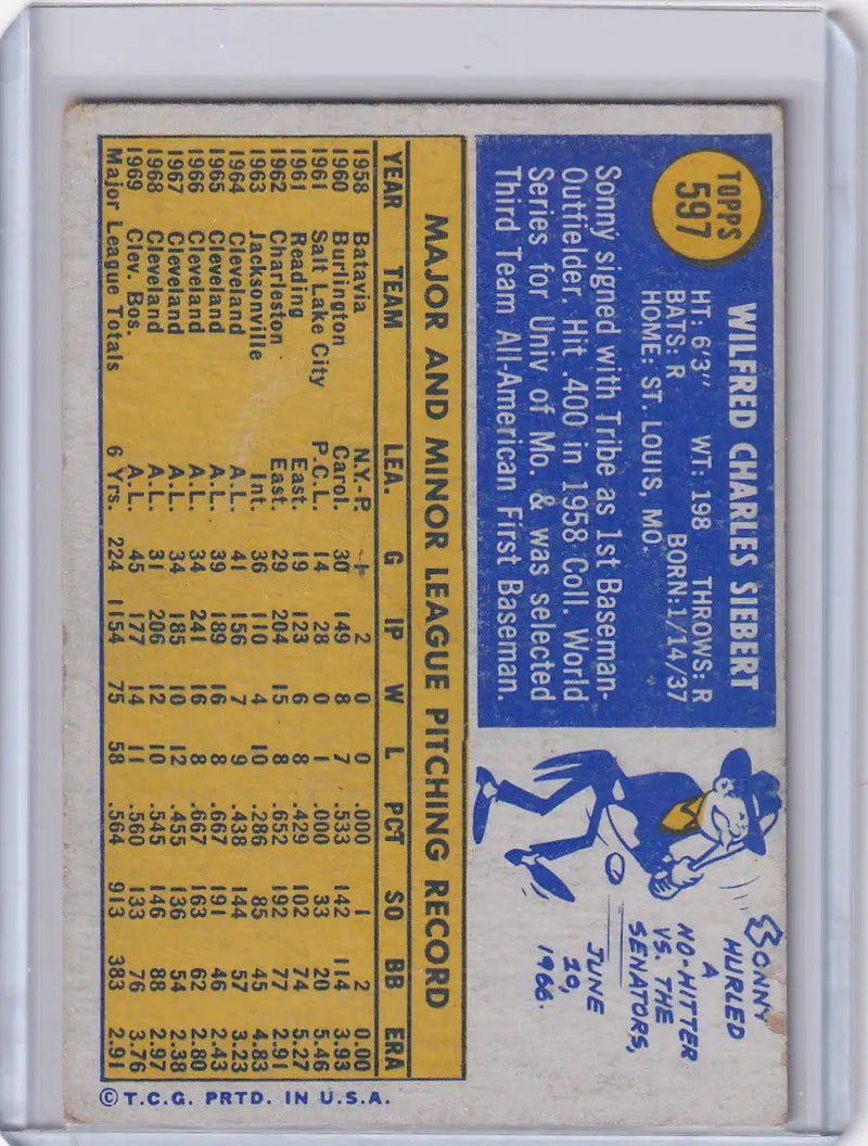 1970 Topps Baseball #597 Sonny Siebert - Boston Red Sox