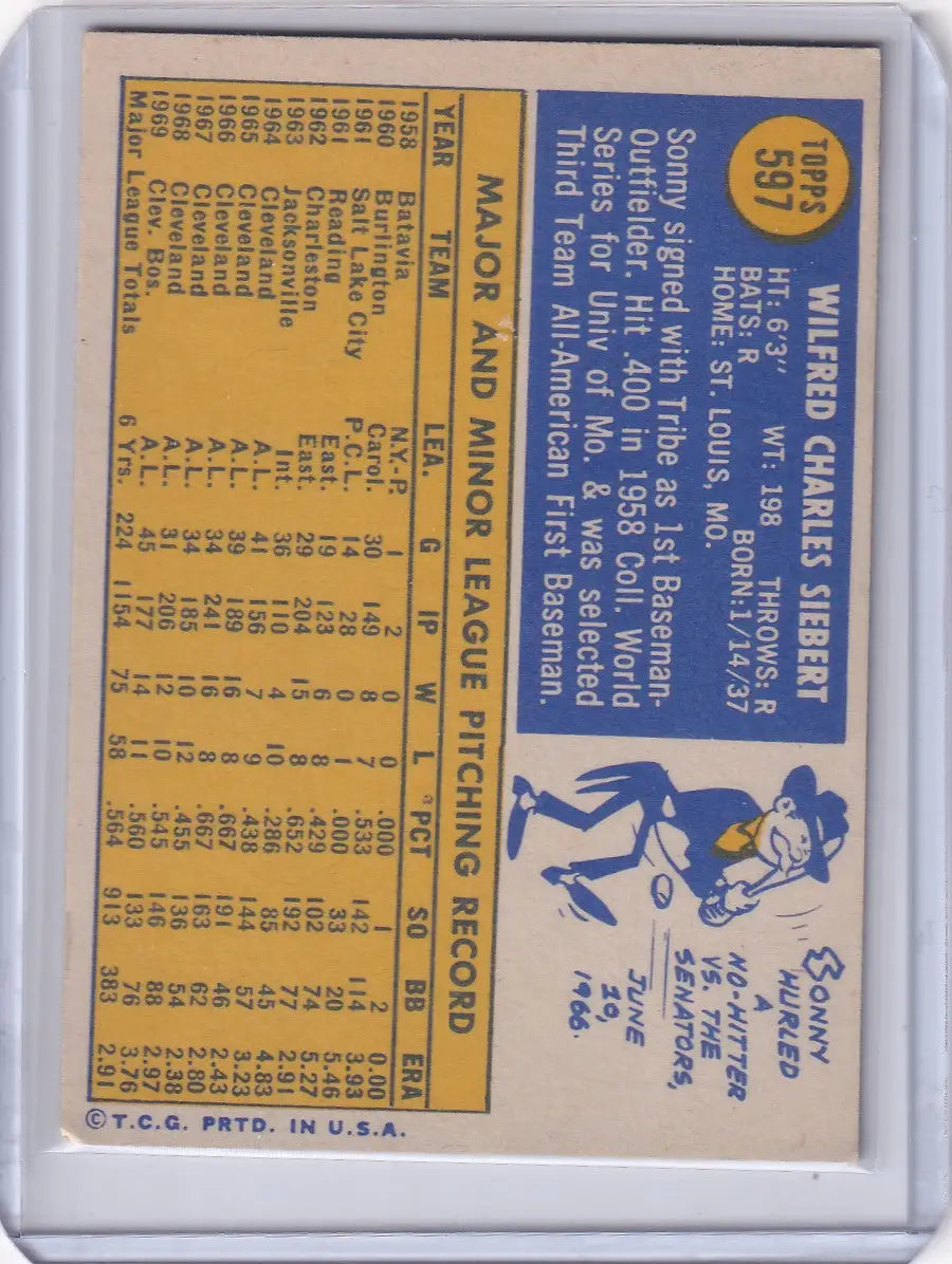 1970 Topps Baseball #597 Sonny Siebert - Boston Red Sox