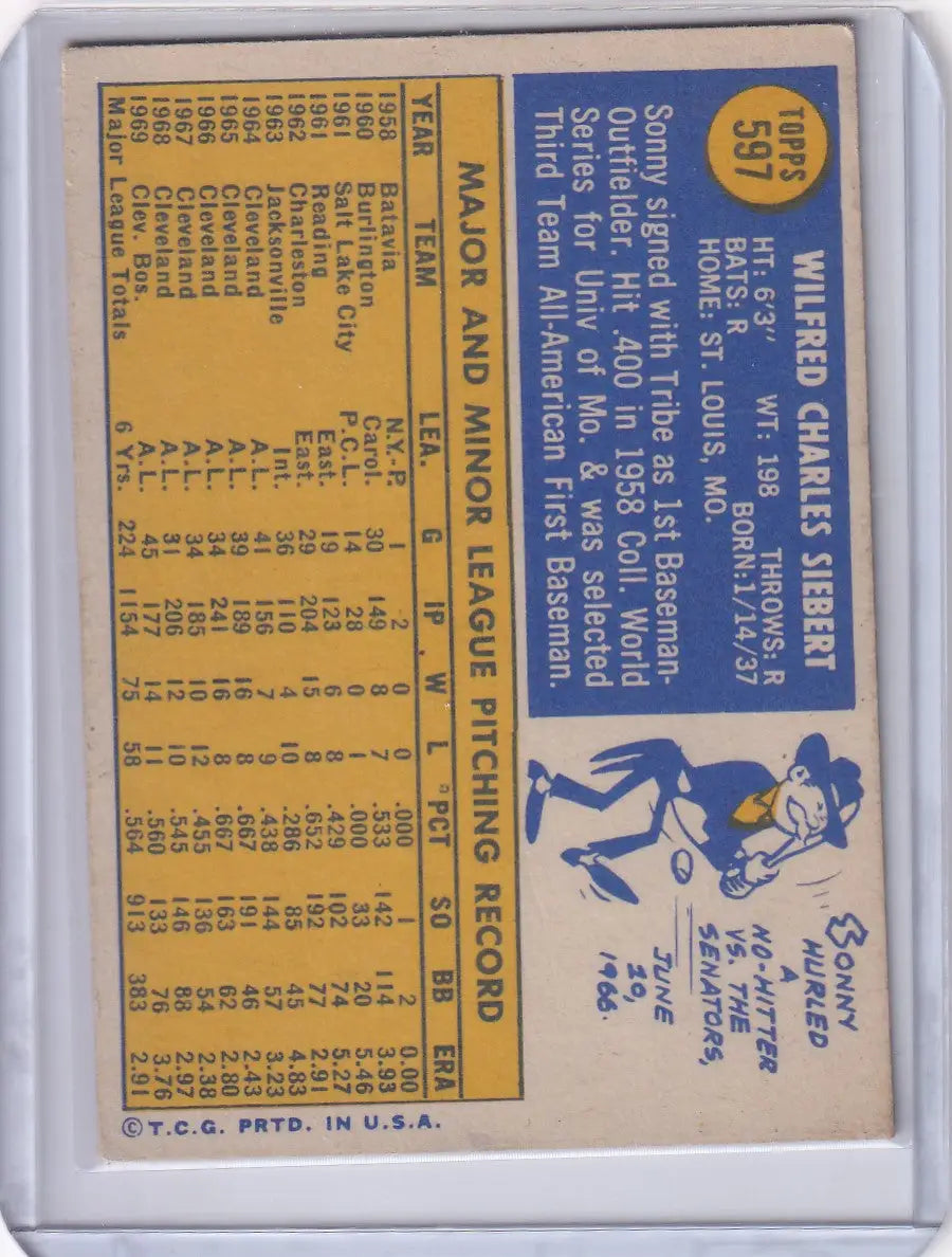 1970 Topps Baseball #597 Sonny Siebert - Boston Red Sox