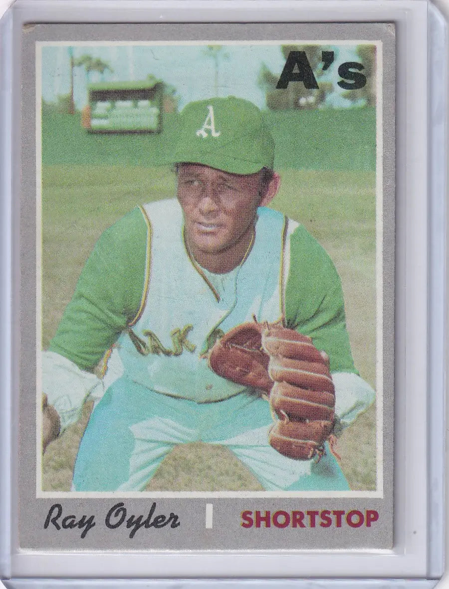 1970 Topps Baseball card of Ray Oyler in a fielding pose for Oakland Athletics