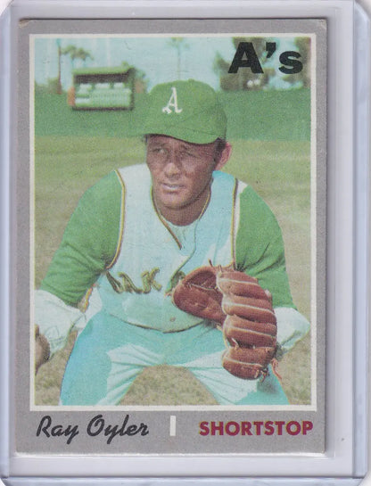 1970 Topps Baseball card of Ray Oyler in a fielding pose for Oakland Athletics
