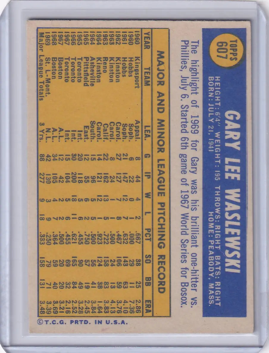 1970 Topps Baseball #607 Gary Waslewski - Montreal Expos