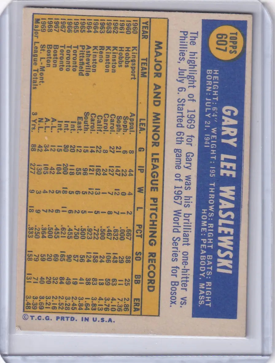 1970 Topps Baseball #607 Gary Waslewski - Montreal Expos