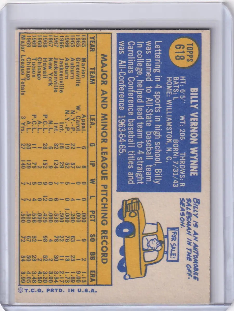 1970 Topps Baseball #618 Billy Wynne - Chicago White Sox RC