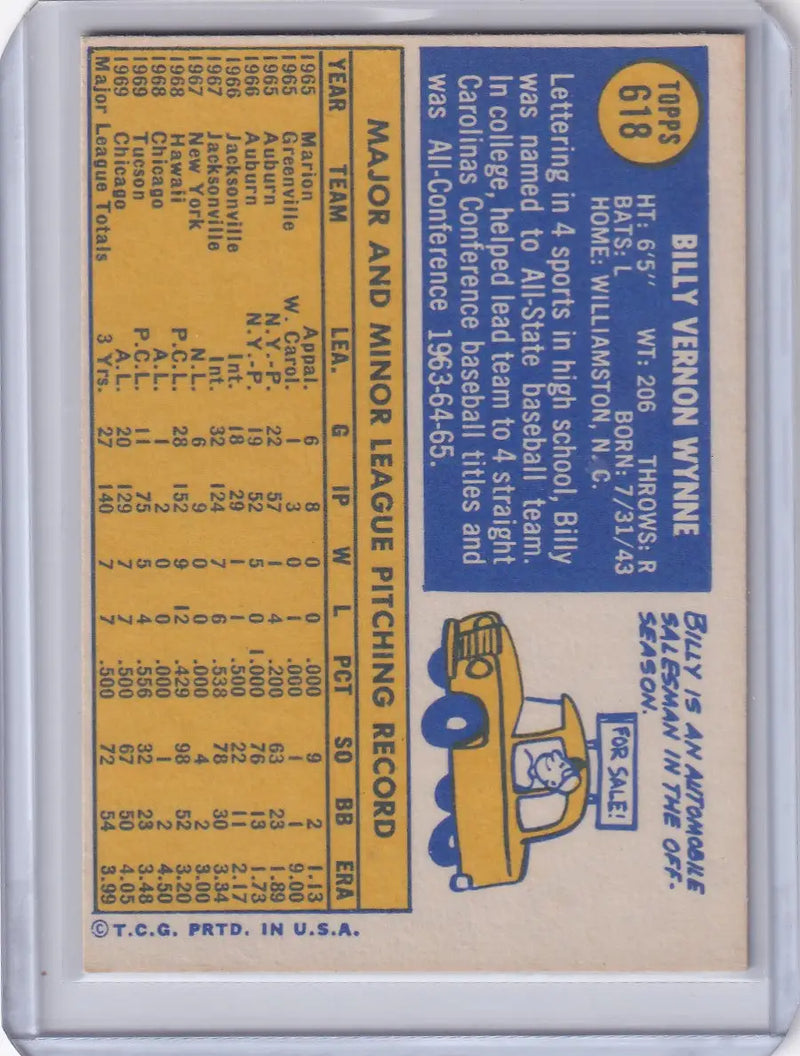 1970 Topps Baseball #618 Billy Wynne - Chicago White Sox RC