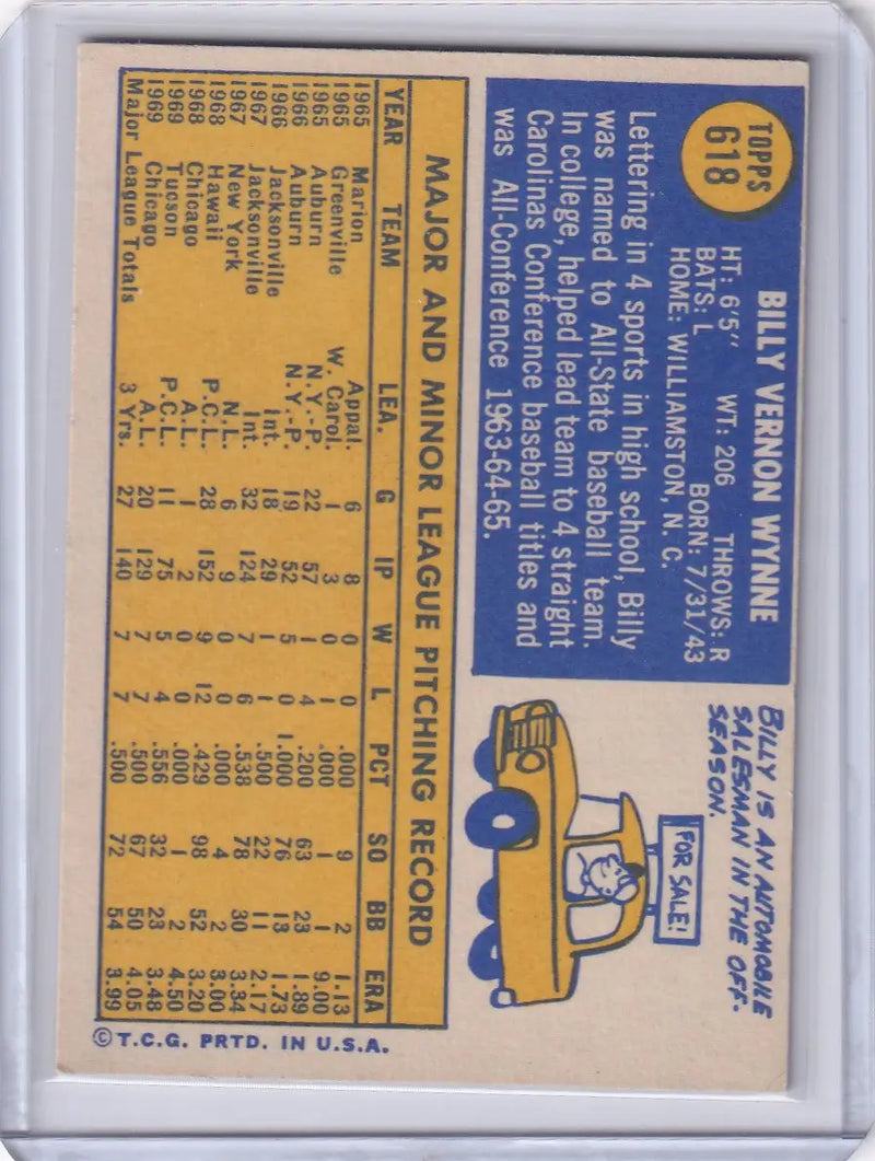 1970 Topps Baseball #618 Billy Wynne - Chicago White Sox RC
