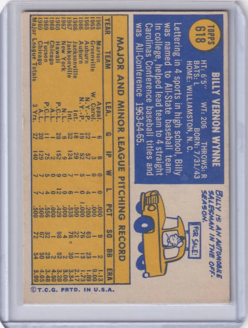 1970 Topps Baseball #618 Billy Wynne - Chicago White Sox RC