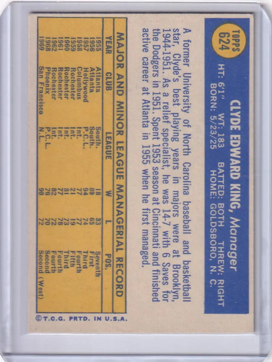 1970 Topps Baseball #624 Clyde King - San Francisco Giants