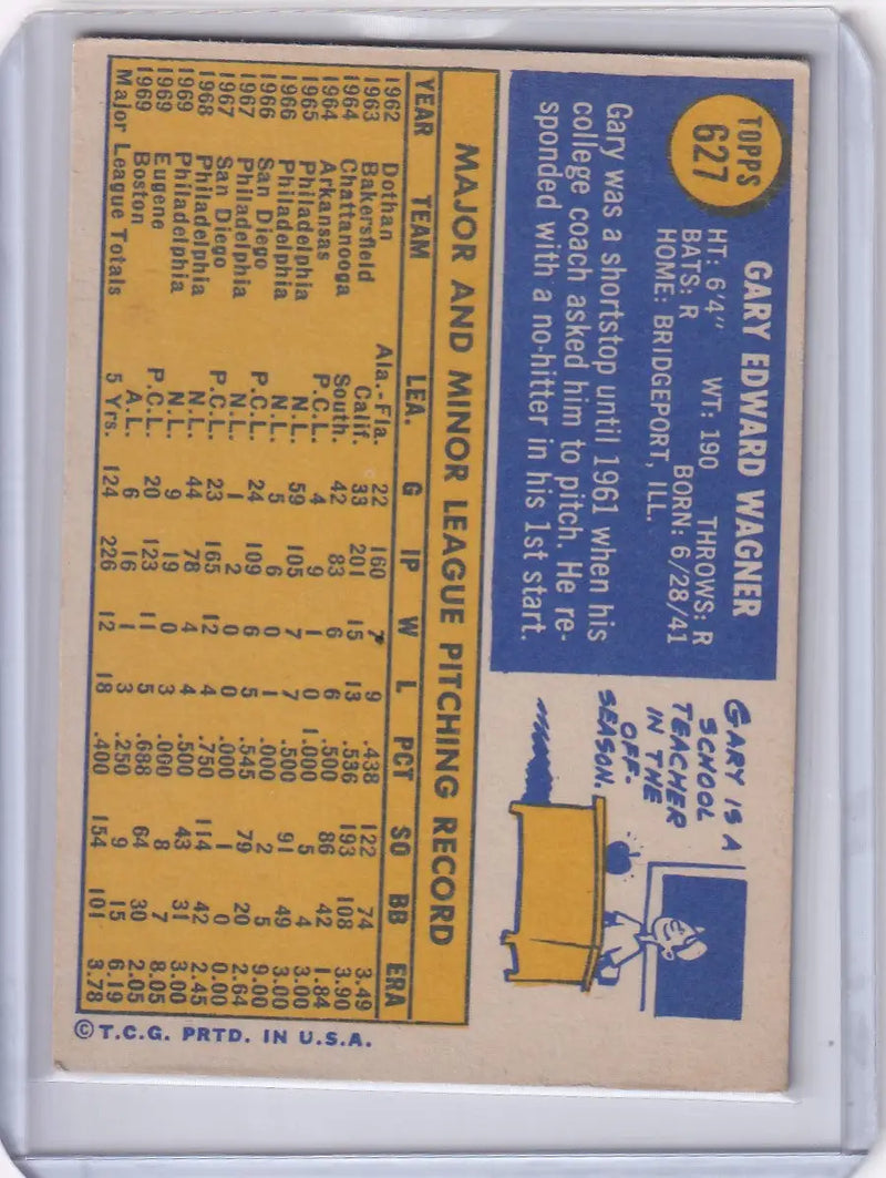 1970 Topps Baseball #627 Gary Wagner - Boston Red Sox