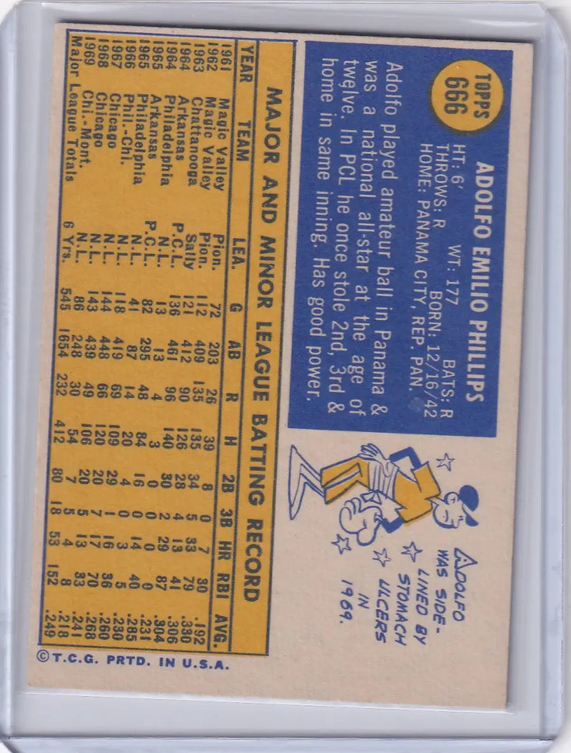 1970 Topps Baseball #666 Adolfo Phillips - Montreal Expos - Baseball Card Single