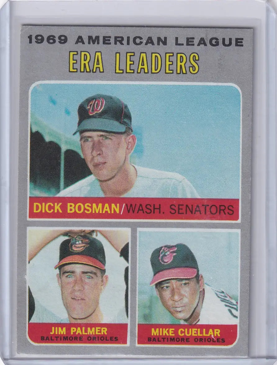1970 Topps Baseball #68 AL 1969 ERA Leaders -Bosman / Palmer / Cuellar
