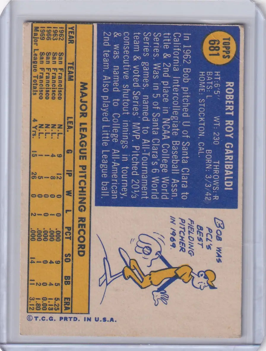 1970 Topps Baseball #681 Bob Garibaldi - San Francisco Giants RC