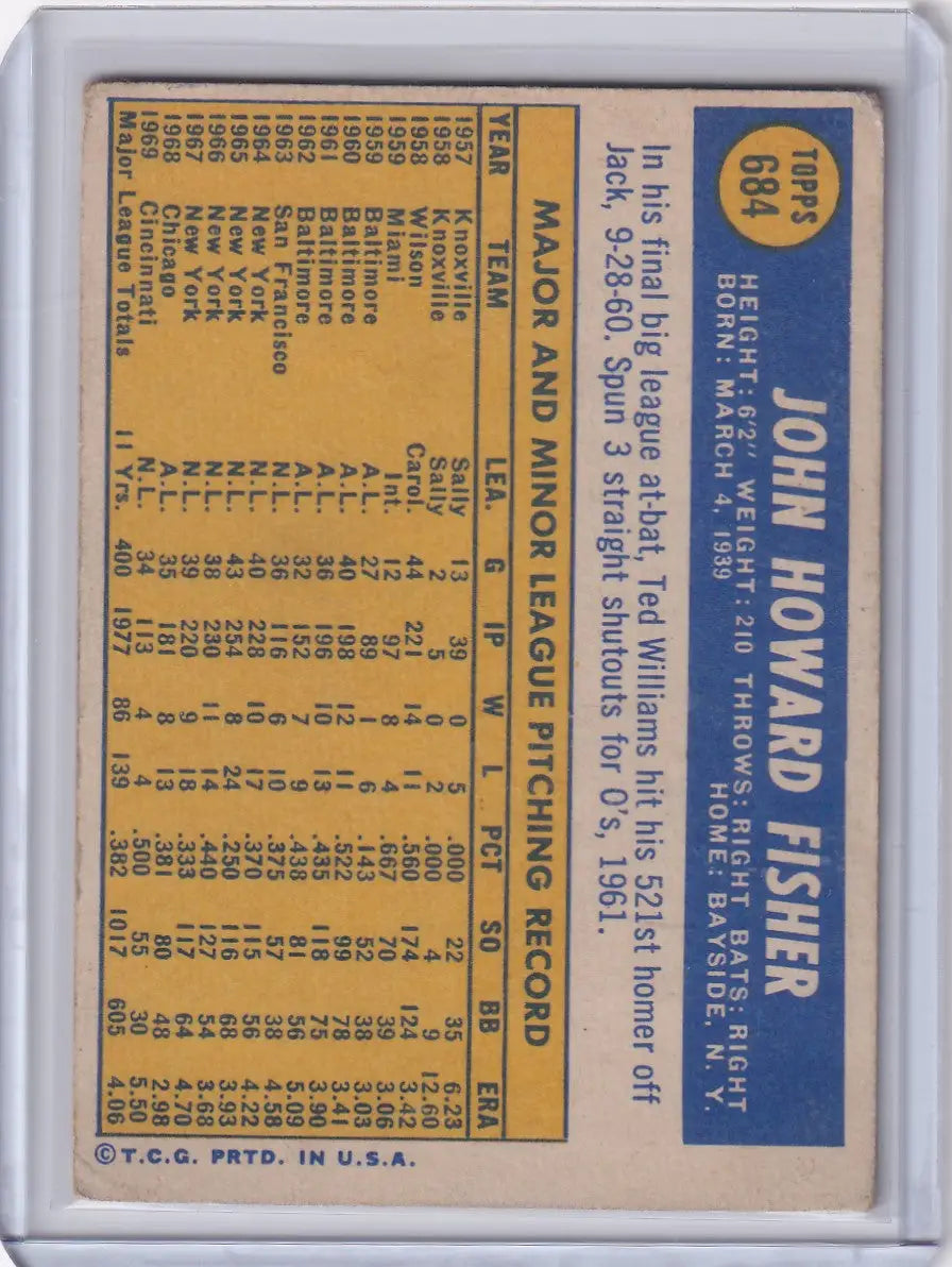 1970 Topps Baseball #684 Jack Fisher - California Angels