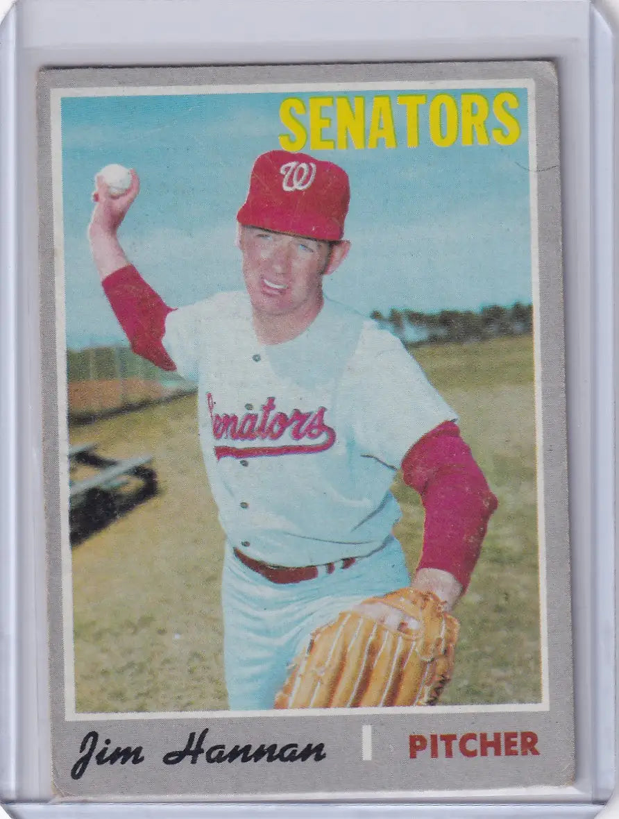 Vintage Topps Baseball Jim Hannan Washington Senators trading card in protective sleeve