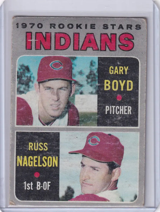 1970 Topps Baseball card of Indians rookies Gary Boyd and Russ Nagelson
