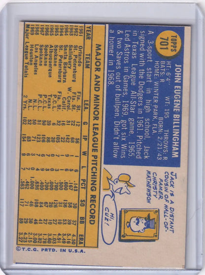 1969 Topps Baseball Jack Billingham Houston Astros card featuring John Eugene Billingham
