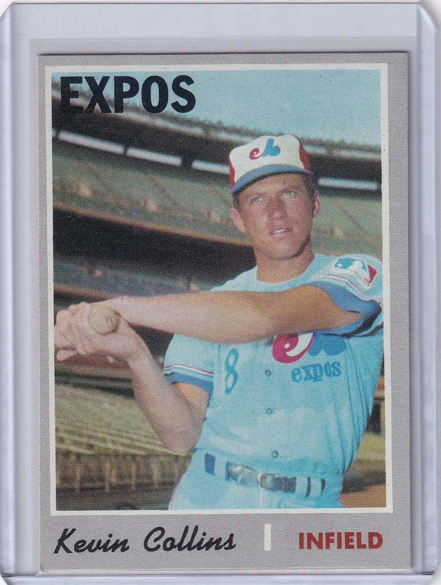 Topps Baseball card of Kevin Collins, Montreal Expos infielder in batting pose