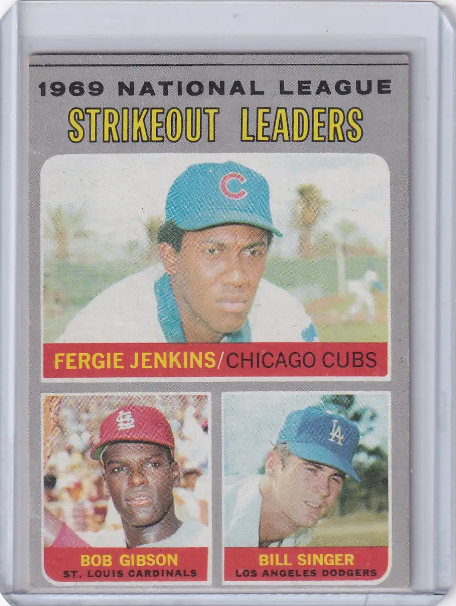 1970 Topps Baseball #71 NL 1969 Strikeout Leaders - Jenkins / Gibson / Singer - Baseball Card Single