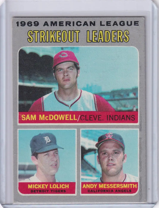 1970 Topps Baseball #72 AL 1969 Strikeout Leaders - McDowell/Lolich/Messersmith - Baseball Card Single