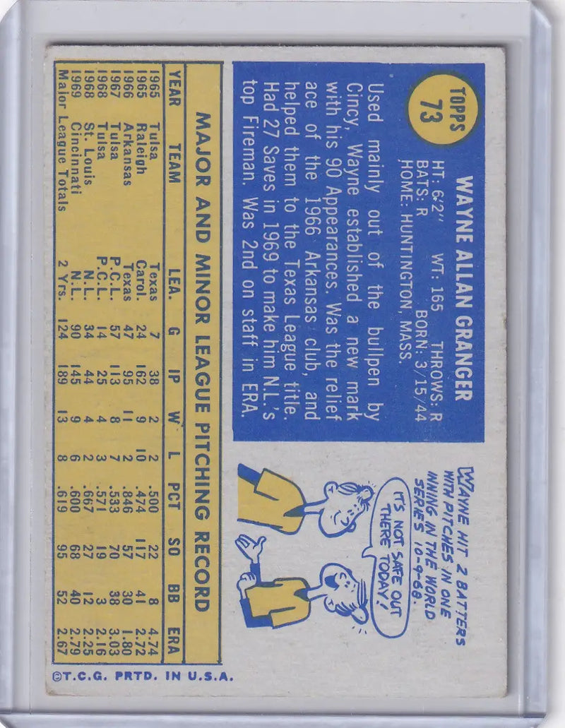 1970 Topps Baseball #73 Wayne Granger - Cincinnati Reds